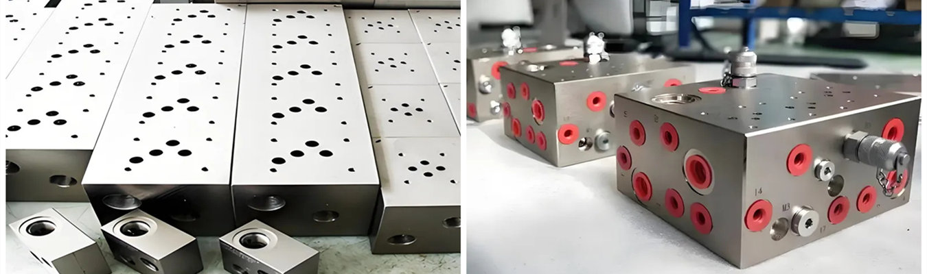 High precision CNC machined manifold blocks for hydraulic and pneumatic systems